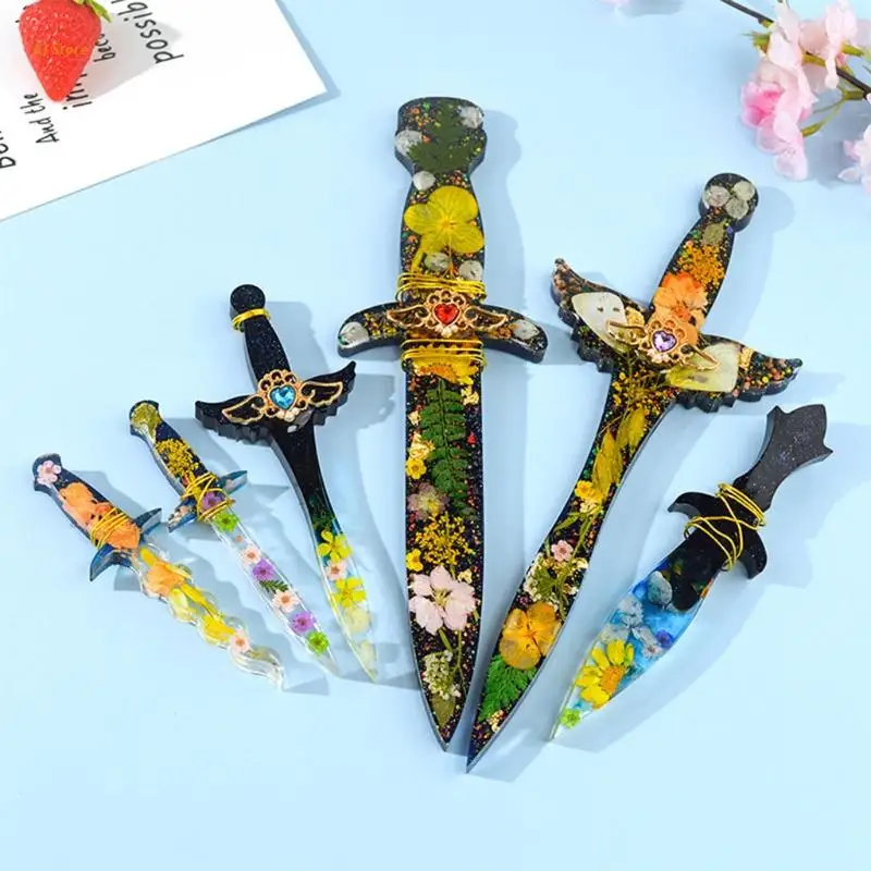 

J78F Sword Epoxy Resin Mold Keychain Pendant Silicone Mould DIY Crafts Jewelry Tool