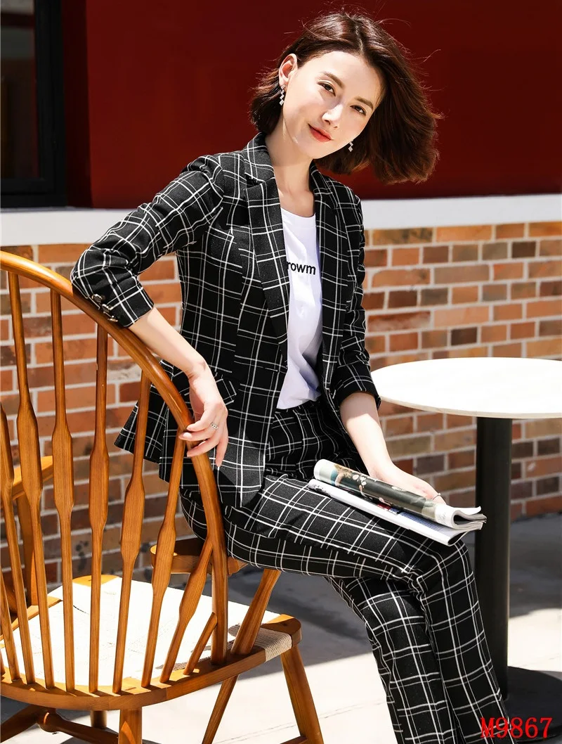 Женский офисный блейзер в розовую клетку деловые костюмы брюки и пиджак офисном