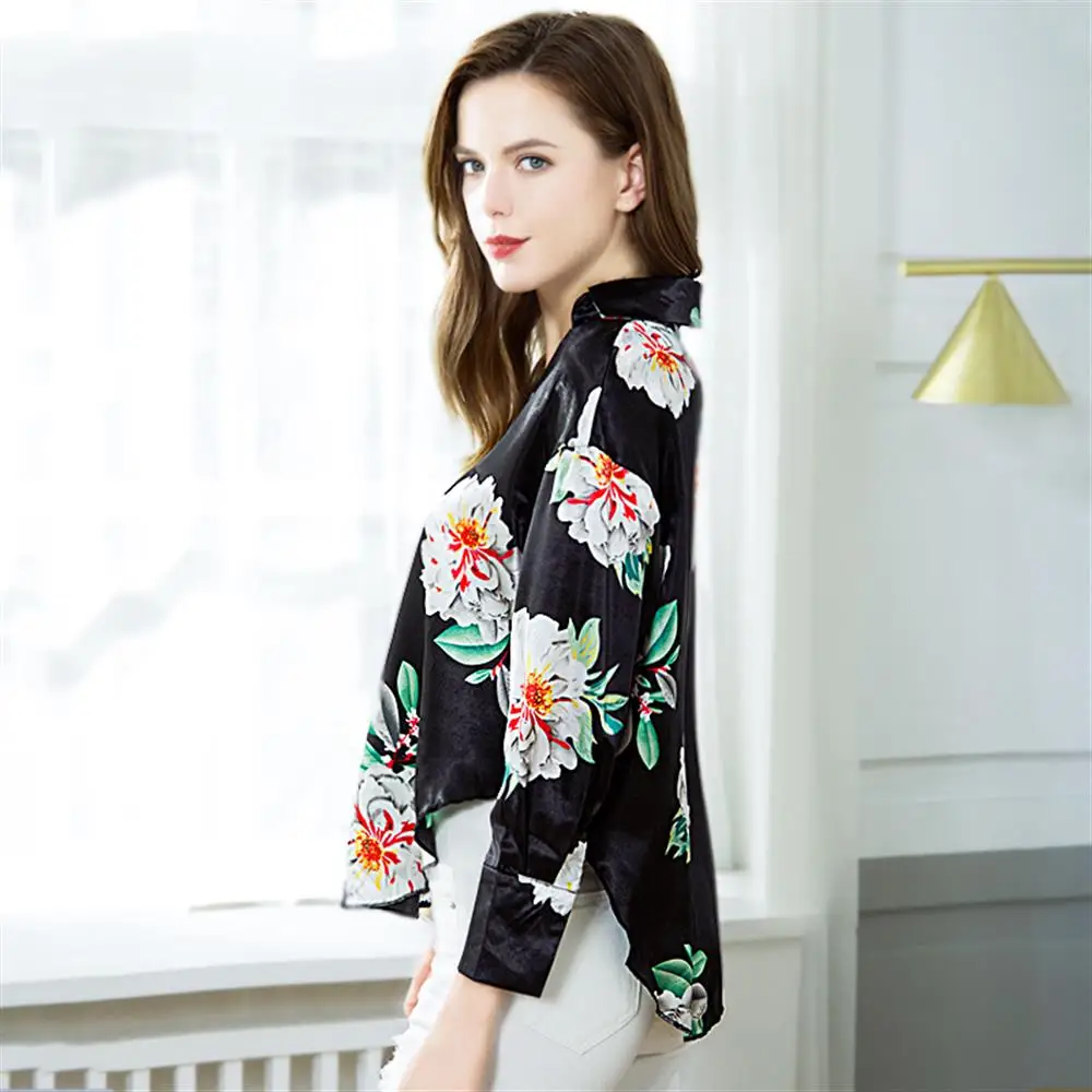 Женская Цветочная блуза с длинным рукавом и v-образным вырезом Осенние