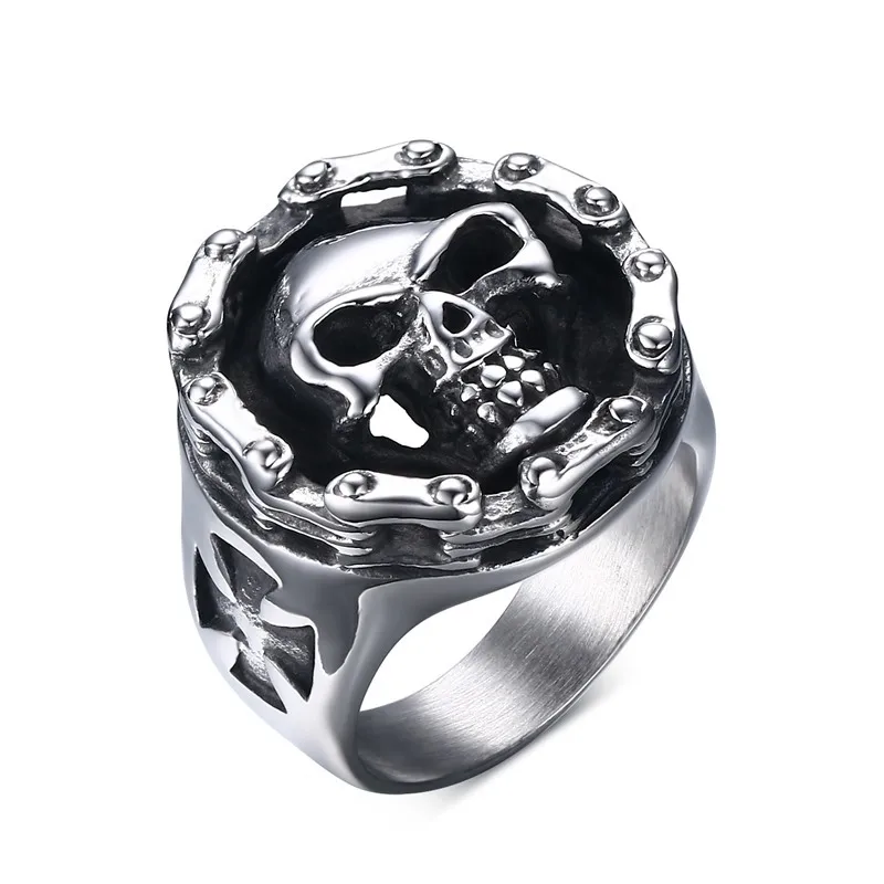 Men's Stainless Steel Ring Motorcycle Chain Skull Cross Hallows' Day Halloween Jewellery | Украшения и аксессуары