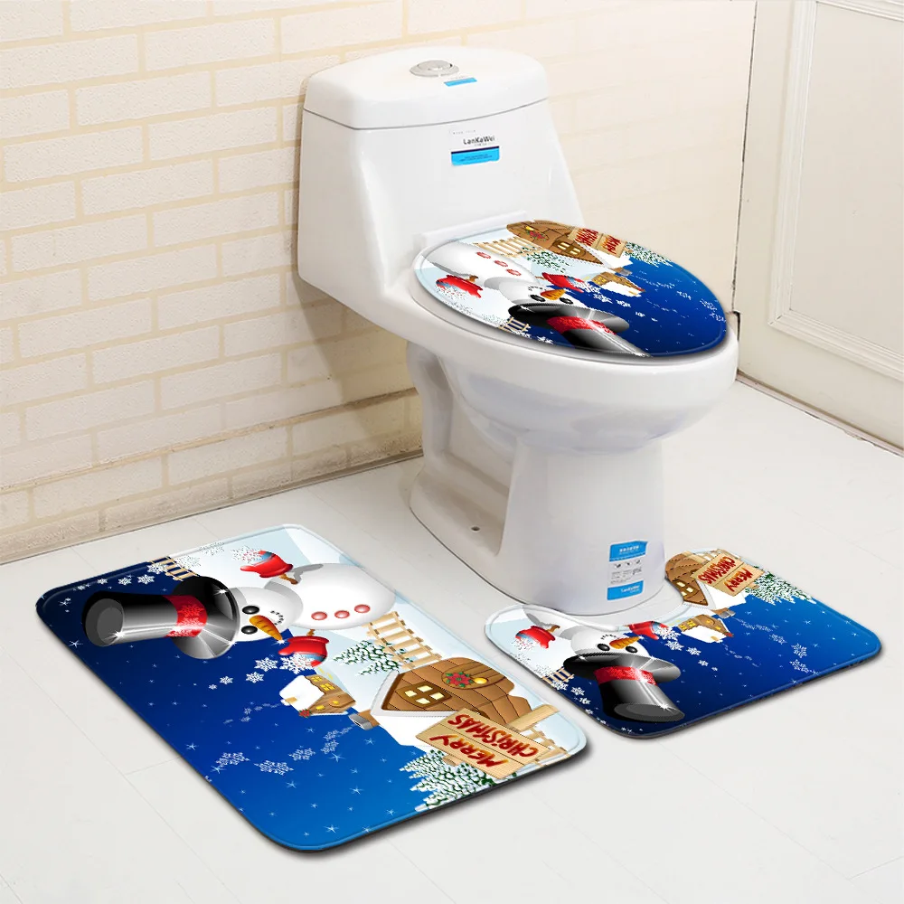 

Classic Style Bath Mat Bathroom Anti Slip Toilet Mat Set Absorbent Foot Rug Set with Waterproof Toilet Seat Cushion Mat Set