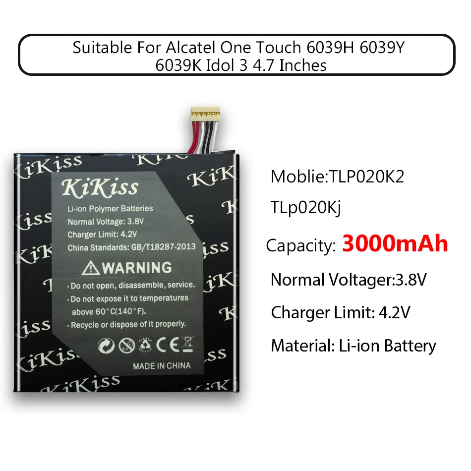 KiKiss TLP020K2 TLp020Kj 3000 мАч литий-ионная аккумуляторная батарея для Alcatel One Touch 6039H 6039Y 6039K Idol 3 4,7 дюйма батареи