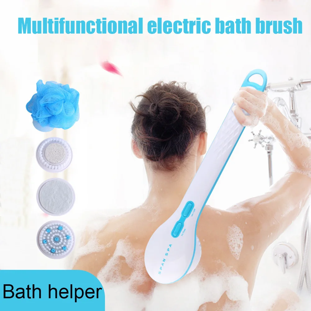 

5 In 1 Health Care Shower Brush Dead Skin Remover Back And Body Waterproof Ergonomic Battery Powered Long Handle Bath Massage