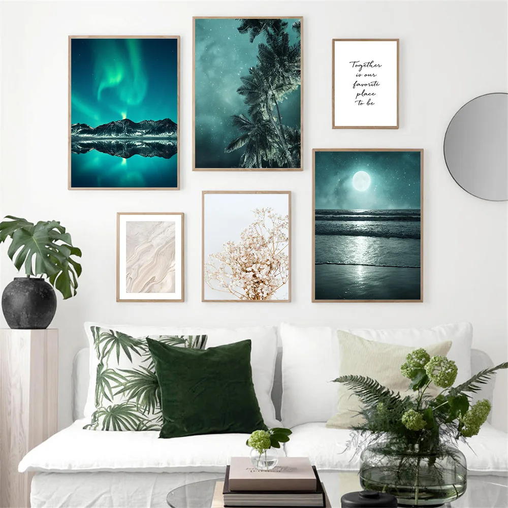 

Scandinavia Mountain Lake Boat Aurora Wall Art Poster Flower Plant Art Print Landscape Quotes Canvas Painting Modern Home Decor