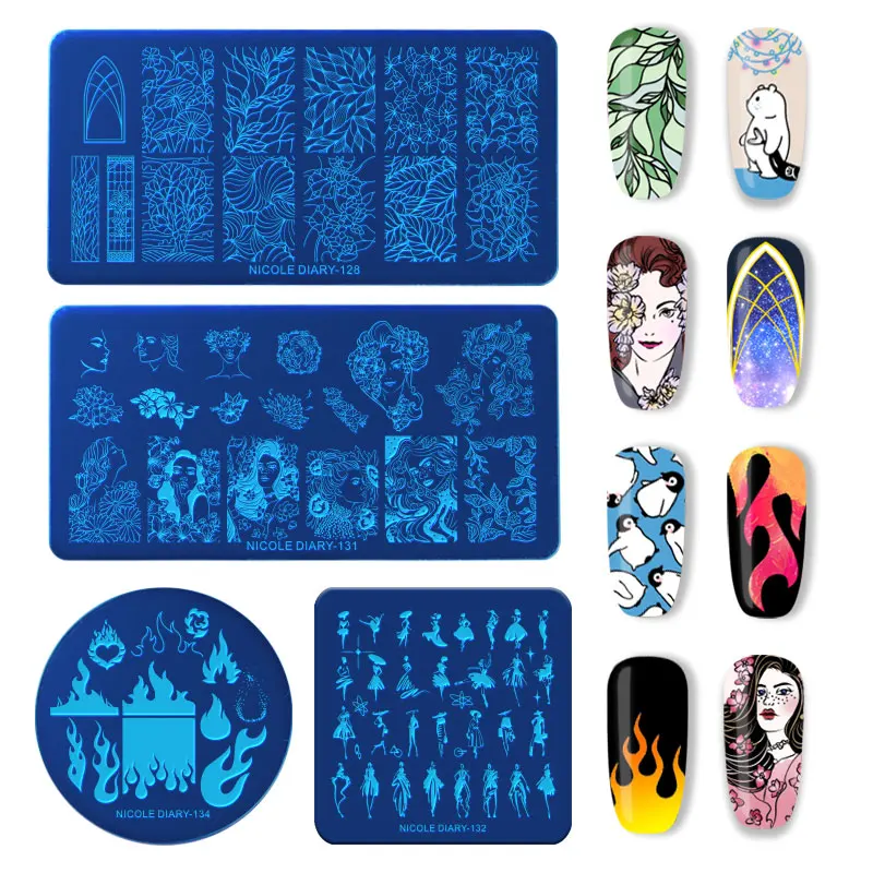 Трафареты NICOLE DIARY для стемпинга ногтей инструменты дизайна из нержавеющей стали
