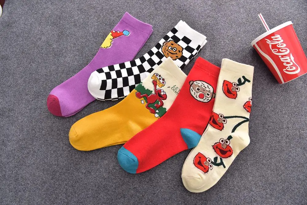 Счастливые носки с изображением акулы хип хоп мультфильма мода осень весна