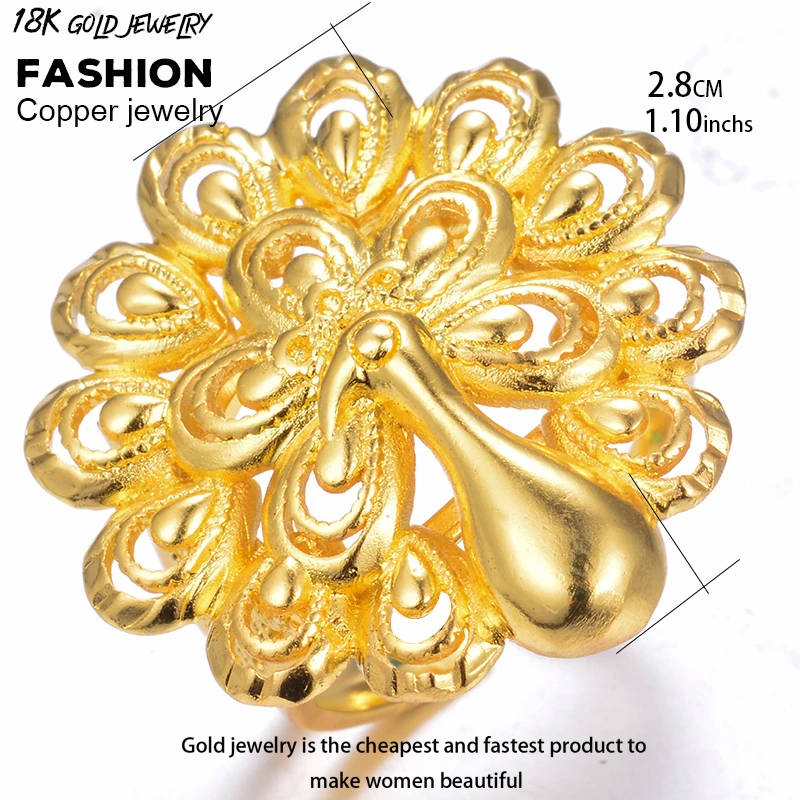 Классическое кольцо Wando золотого цвета с павлином для женщин и девушек роскошное