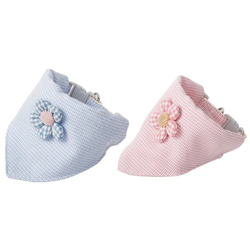 Pet Lattice Scarf Set Washable Kerchief Supplies Elegant Flower Design Dog Bandana Cat Bib Pink Blue Collar | Дом и сад