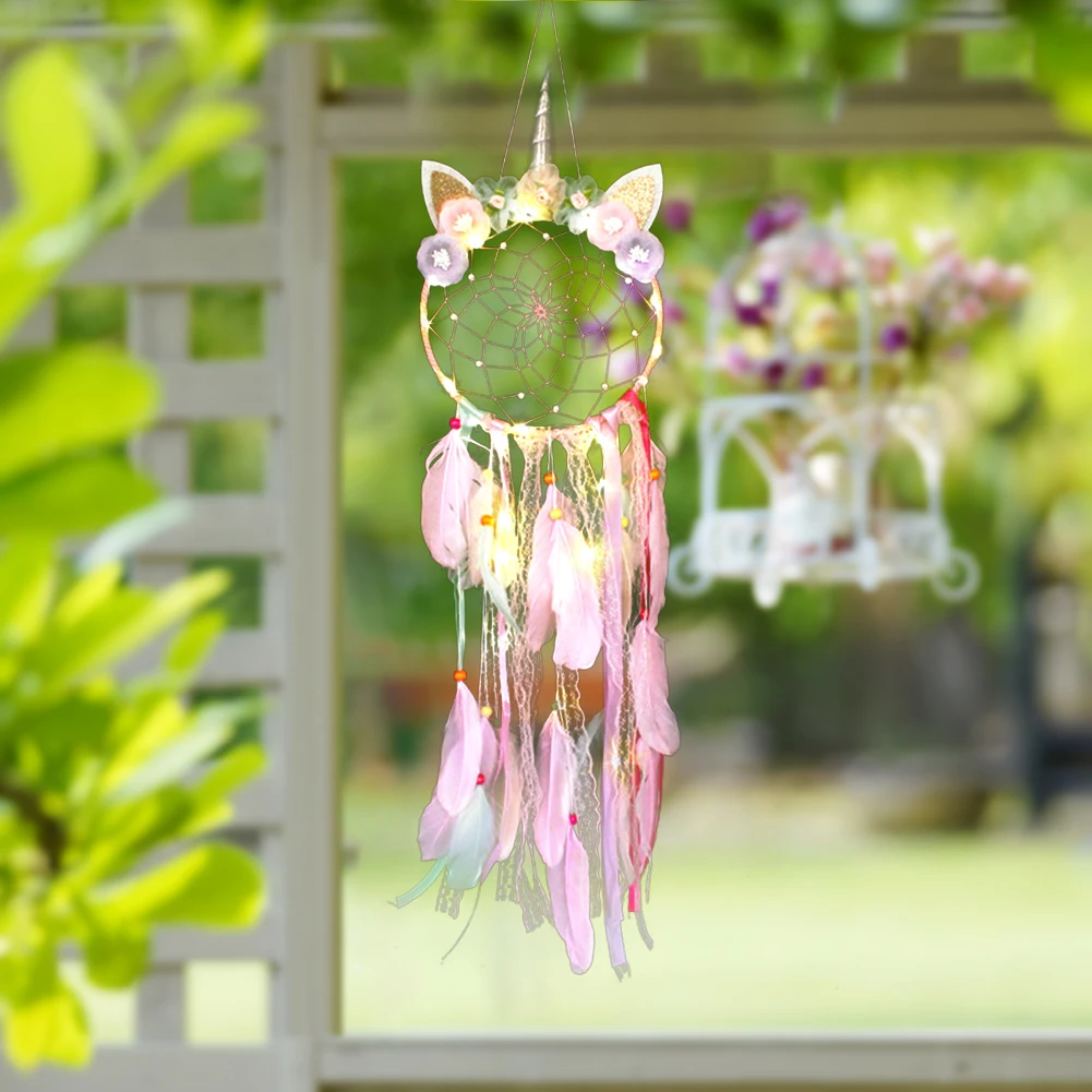 

Pendant Dream Catcher Luminous Unicorn Feather Weaving Decor Gift for Car Garden Girl Room Decor Vintage Craft Gift Romant
