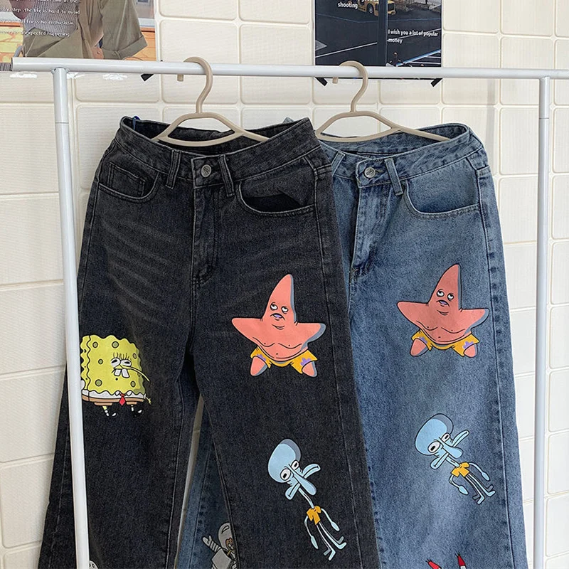 

Cartoon Jeans Women Cute Hip Hop Pants Fashion Loose Rock Jeans Harajuku Autumn High Street Casual Funny Pant Streetwear Female
