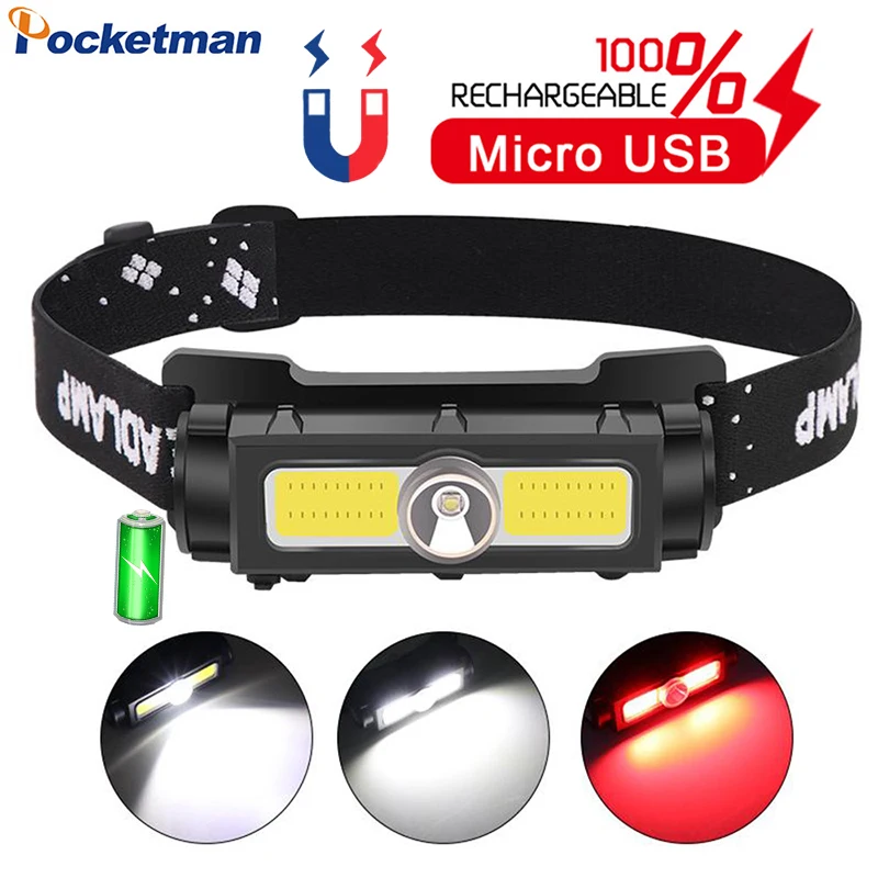 

Most Powerful Headlamp USB Rechargeable Head Lamp Waterproof Headlight With Red Warning Light Magnet for Camping Fishing