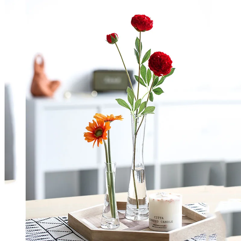 

Nordic Mini Glass Vase Small Simple Transparent Slender Hydroponics Vases Desktop Decoration Home Decor Vase Vase Ваза Декор