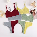 FINETOO Бесшовные женские трусики, женское нижнее белье, бюстгальтер, увеличивающий грудь, сексуальный Комлект нижнего белья набор женского нижнего белья бюстгальтер без косточек в рубчик топы Модные кроп топы, костюм