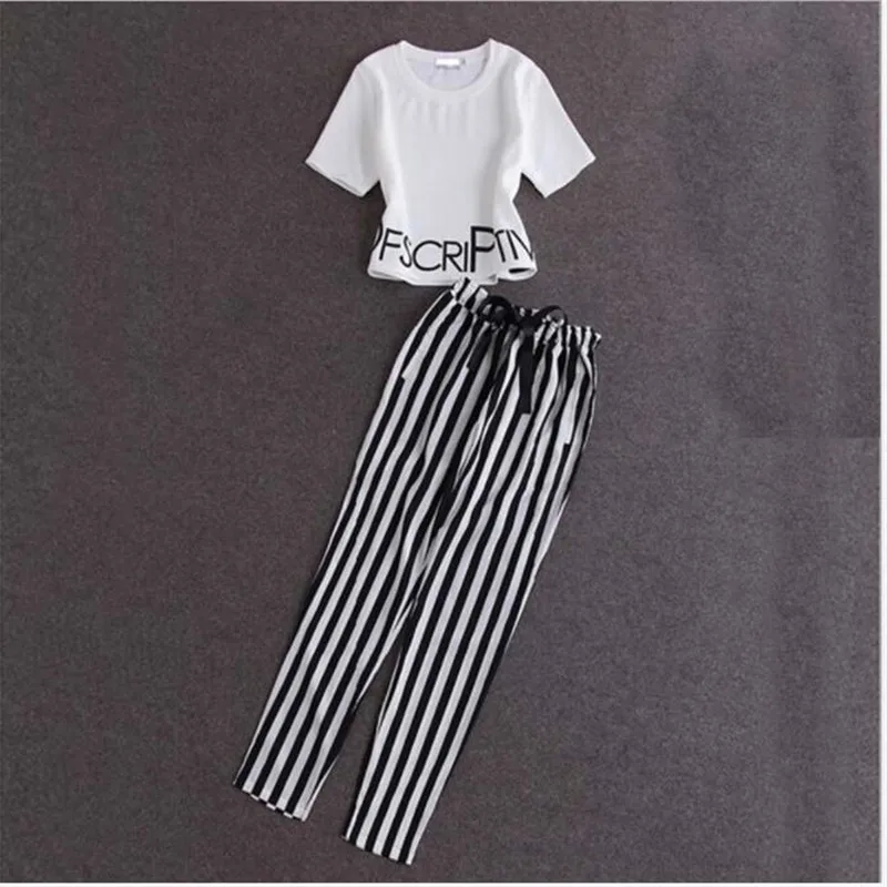 Штаны в полоску летний комплект одежды женские костюмы Комплект футболок для