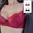 2 шт Ультра-тонкие кружева для девочек; Спортивный Бюстгальтер Для девочек переходного женское платье с цветочной вышивкой размера плюс C D сексуальное женское белье прозрачный бюстгальтер с эффектом пуш ап Топ черный, красный зеленый