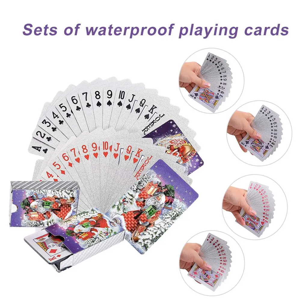 2 Sets Playing Cards With Christmas Pattern Santa Claus Waterproof Silver Foil Poker Board Game Drop Ship | Спорт и развлечения