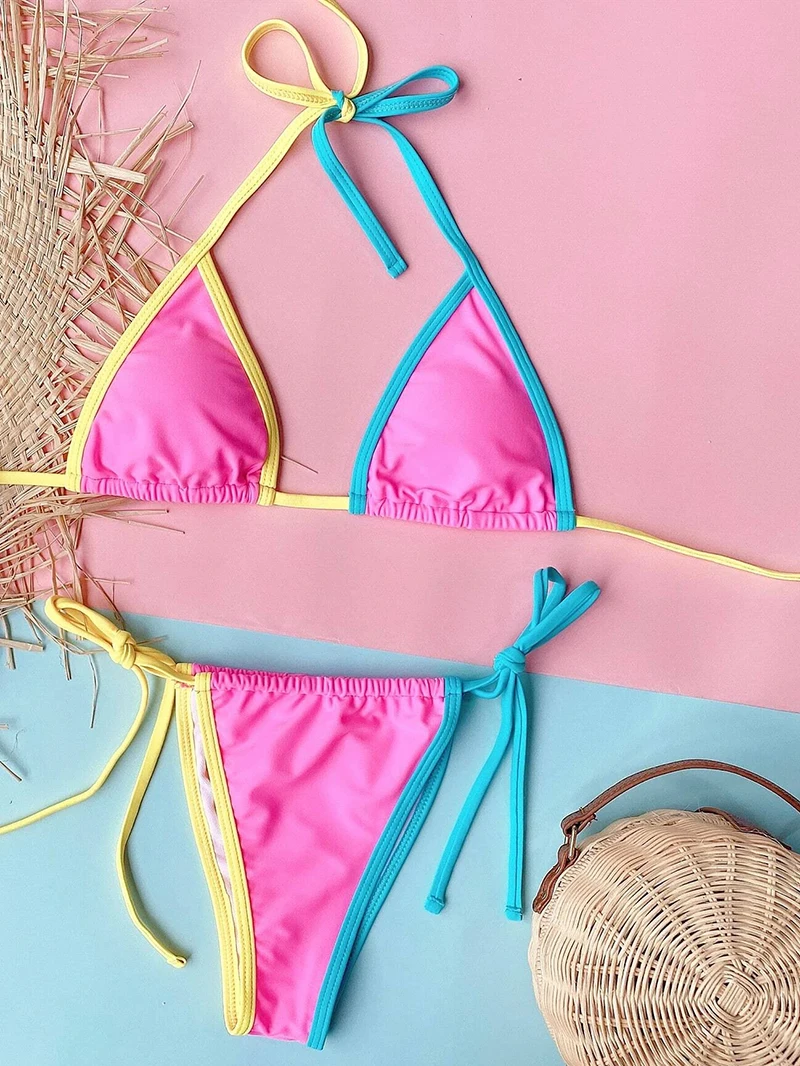

Sexy Bikini Women Swimsuit Padded Bra Bandage Bikini Set Swimwear Female Splicing Halter Bathing Suit Beach Wear Biquini