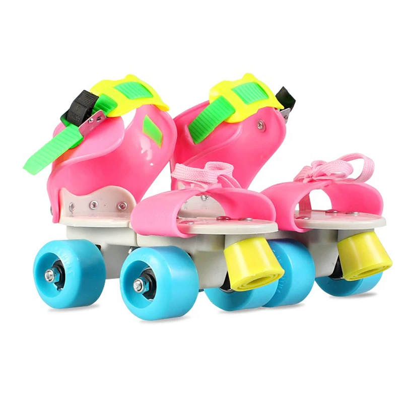 Multicolor pink Детские подарки, детские роликовые коньки, двухрядные, 4 колеса, обувь для катания на коньках, регулируемый размер, раздвижные Инлайн ролики для слалома, дети, мальчики, девочки - Цвет: Multicolor pink
