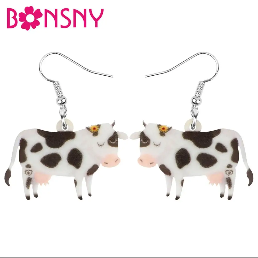 Bonsny акриловые серьги в виде подсолнуха коровы молочного скота фермы животных