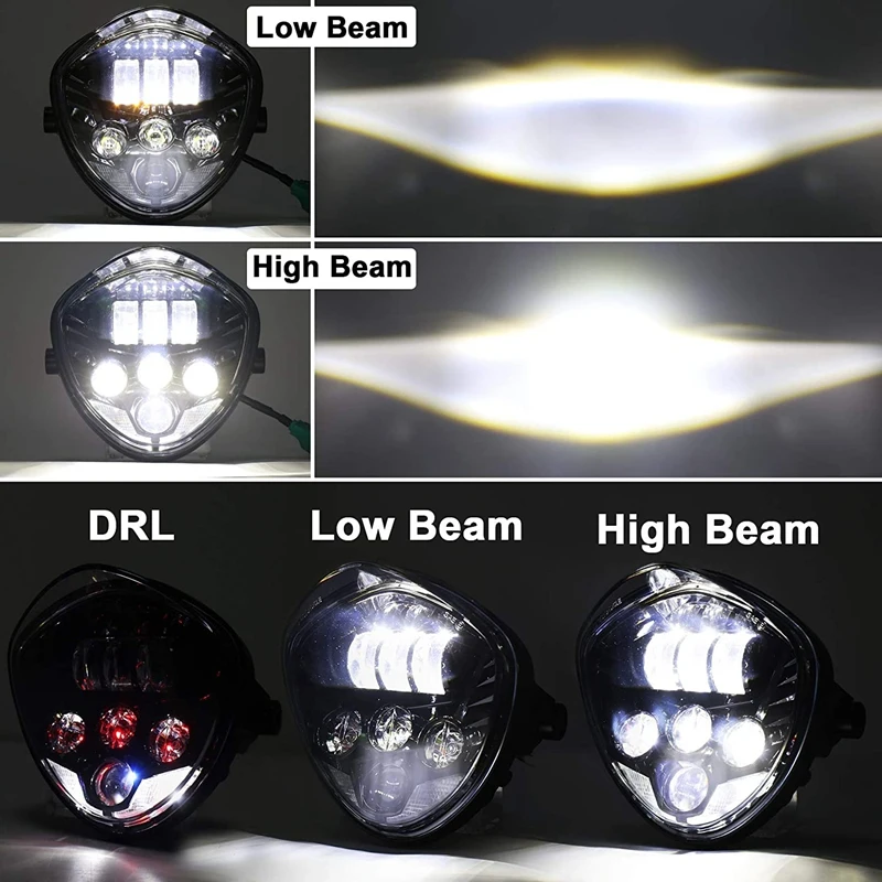 

7Inch Motorcycle Headlight with Bracket Clamp Red Background White DRL Hi/Low Beam for Honda Yamaha Triumph Cafe Racer