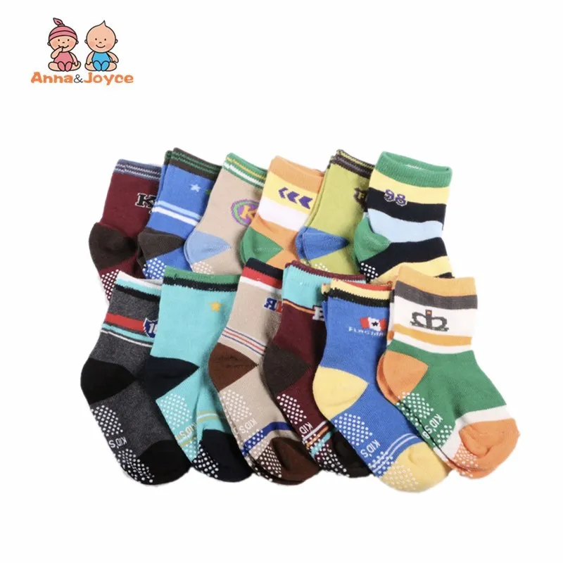 12 пар/лот хлопок Детские носки-тапочки с резиновой защитой от скольжения