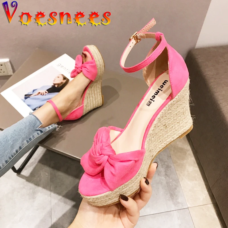 

Voesnees Wedge Women's Sandals Thick Bottom 2021 Summer New Butterfly-knot All-match Waterproof Platform High-Heeled Shoes Women