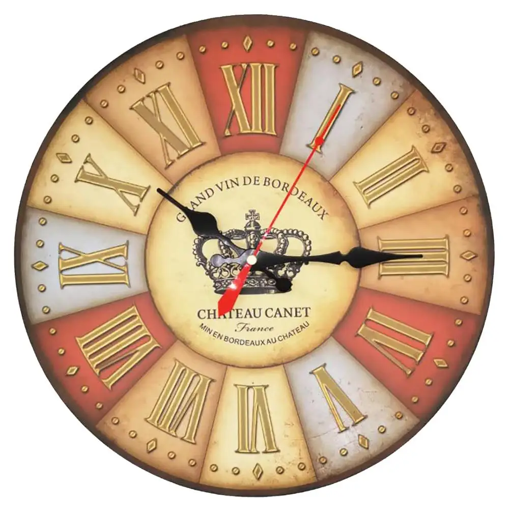 Деревянные настенные часы в стиле ретро, кварцевые бесшумные большие винтажные потертые цветные бесшумные декоративные римские цифры, 12 дю... от AliExpress RU&CIS NEW