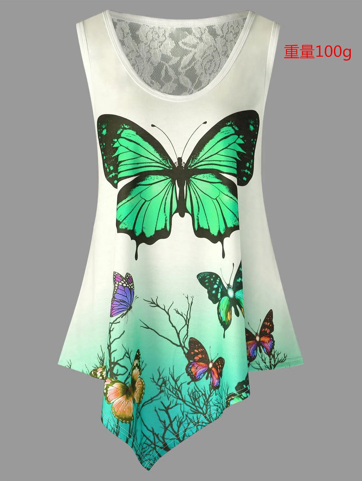 

Plus Size Floral Butterfly Print Flare Tank Top Women Lace Insert Tank Top Summer Sleeveless Long Tops Fashion Casual 2021