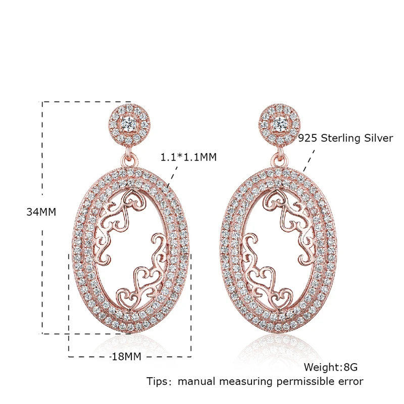 

925 Sterling Silver Earrings Rose Gold Plated Oval Lovely Drop Girl's Earrings For Women Love Birthday Gifts Fine Jewelry