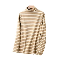 women t shirt turtleneck striped full sleeve stretch top basic drop shoulder undershirt basic perfect pullover warm winter m 2xl