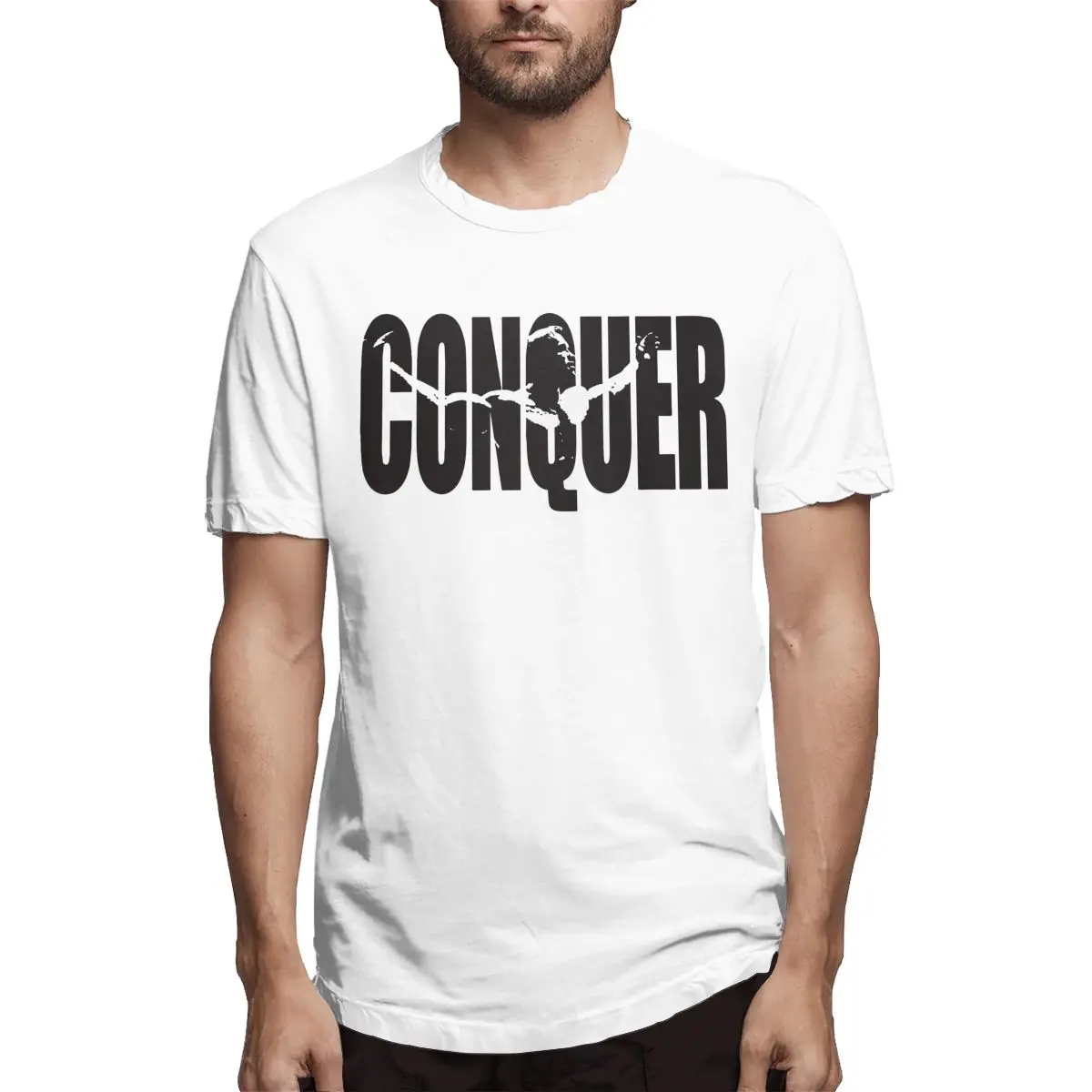 

CONQUER (Arnold Iconic Black) Funny Crossfit Men's Leisure Tees Short Sleeve O Neck T-Shirt 100% Cotton Adult Clothes