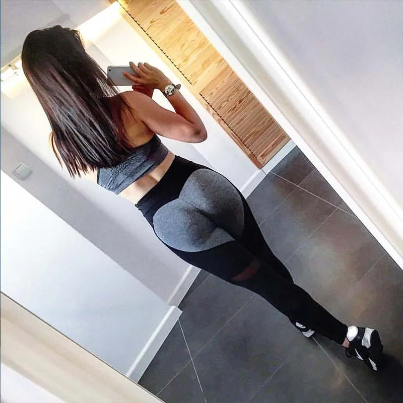 Сексуальные штаны для йоги пуш ап серые спортзала фитнеса высокие черные