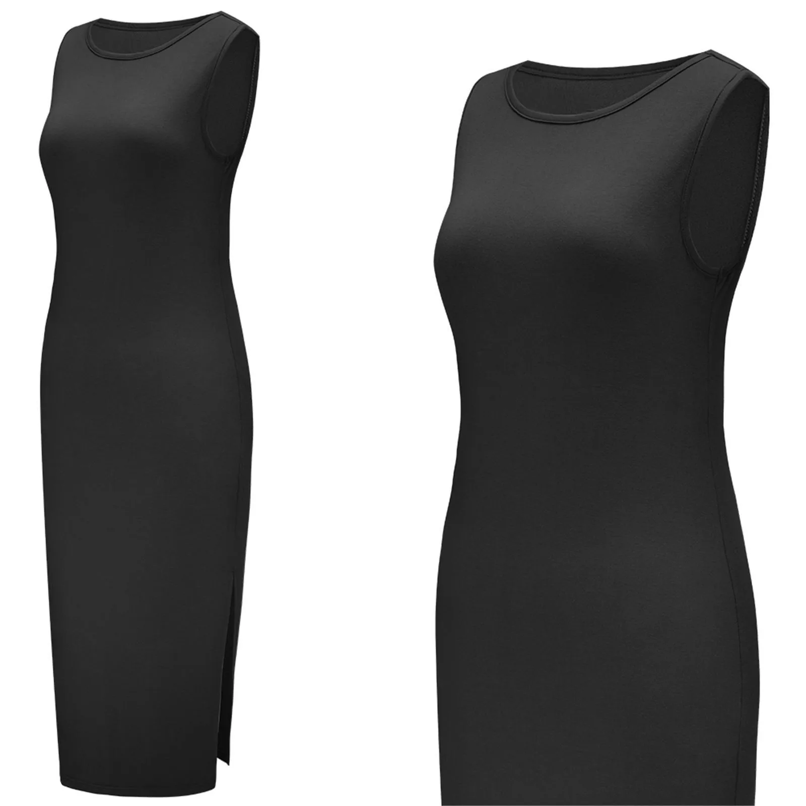 

Women Silm Dress 2021 Summer Fashion Round Neck Sleeveless Solid Color Long Dress Woman Sexy Bodycon Party Dress