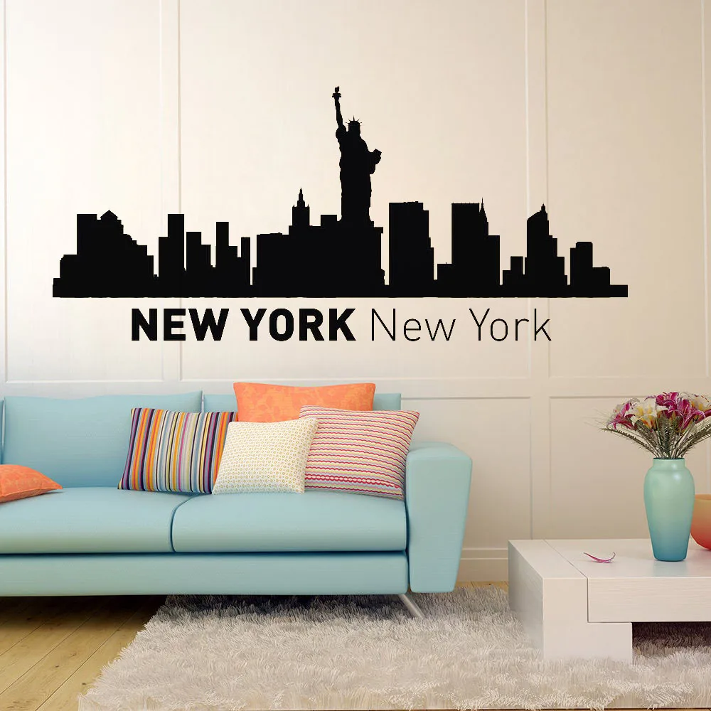 

New York Skyline City Silhouette Wall Vinyl Decal Sticker Home Decor Living Room Art Mural USA Poster America for Bedroom J05