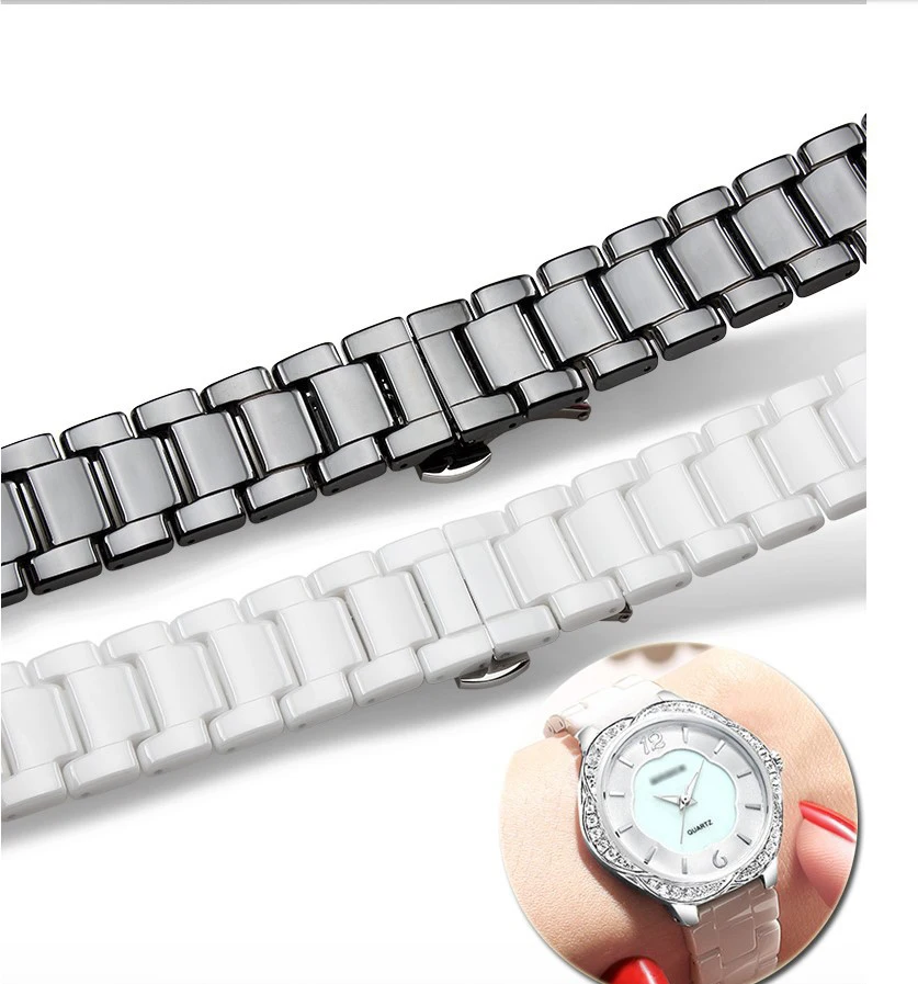 Ceramic bracelet watchband 14 16 18 20 22mm Grind arenaceous watch strap band white black watch belt accessories not fade