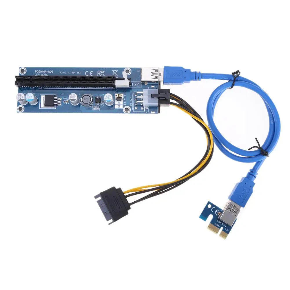 SATA PCI-E 1X to 16X Bitcoin Extender Raiser Card 15Needle 6Pin Power Line DC-DC PCI USB3.0 Cable BTC Mining Riser | Компьютеры и офис