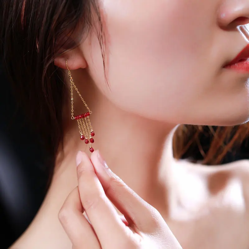 

DMBS392 Ruby Earrings 18k Gold Genuine Gemstones Simple Stud Earrings Valentine's Day Gift For Girlfriend