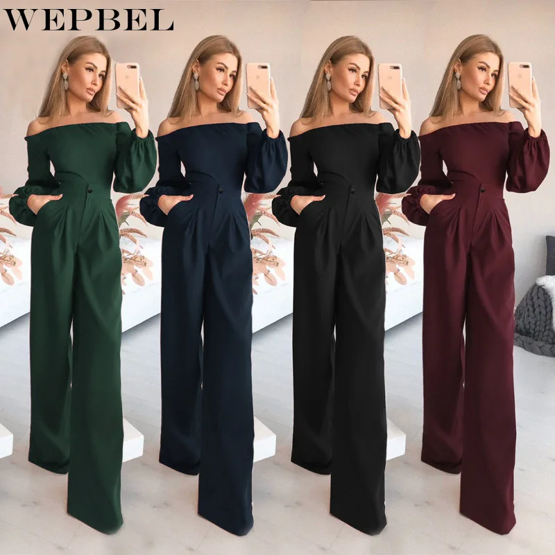 

Женский элегантный Свободный комбинезон WEPBEL, Модный комбинезон с открытыми плечами и длинными рукавами-фонариками, комбинезон с высокой та...