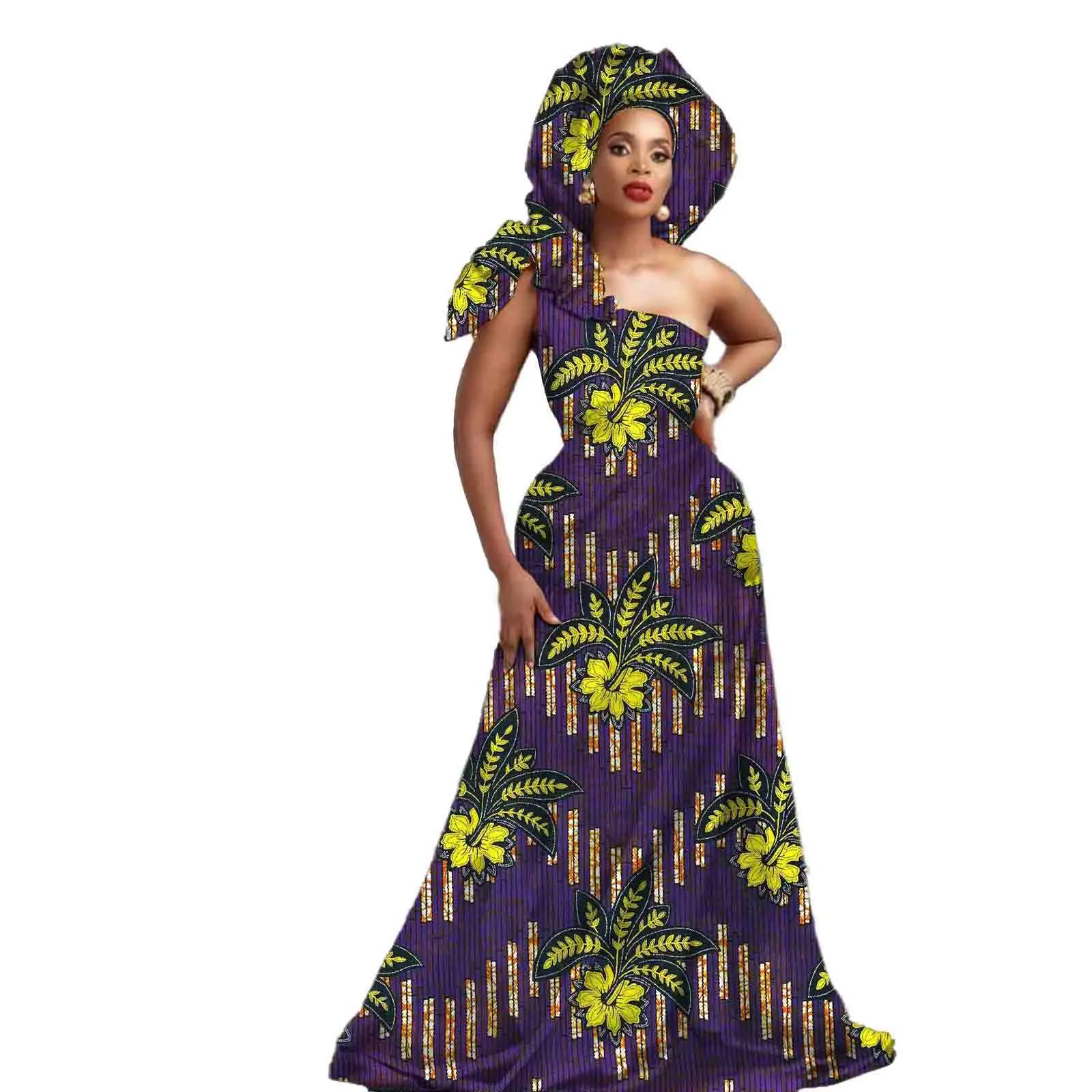 African Dress for Women Ankara Printed Cotton Dress Bazin Rich Dress for Wedding for Party V2125044
