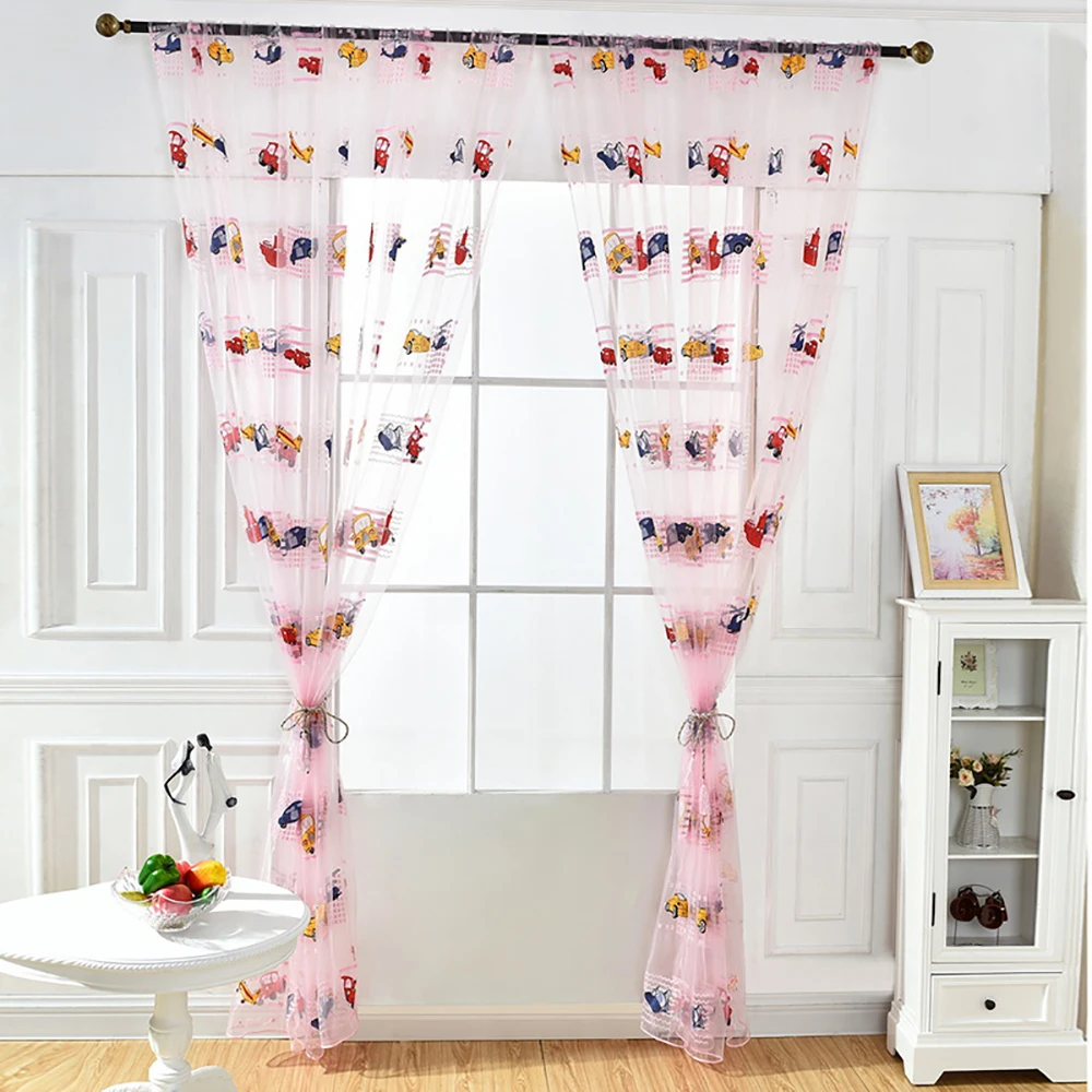 Шторы с мультяшным принтом автомобиля прозрачные Занавески для гостиной детской
