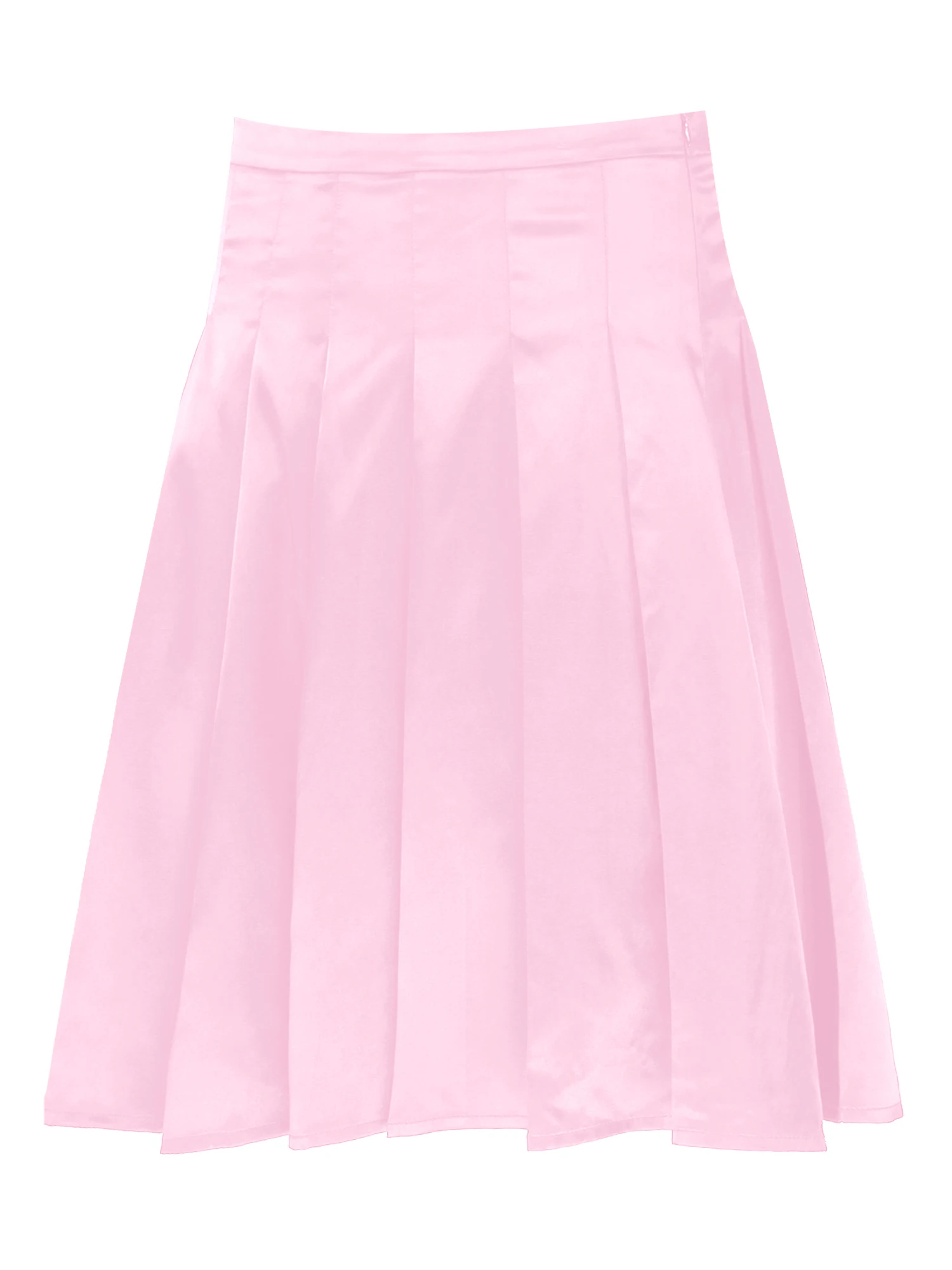 Men Pleated Satin Midi Skirt Loungewear Side Invisible Zipper Back Elastic Waistband Skirts Nightwear Sleep Bottoms