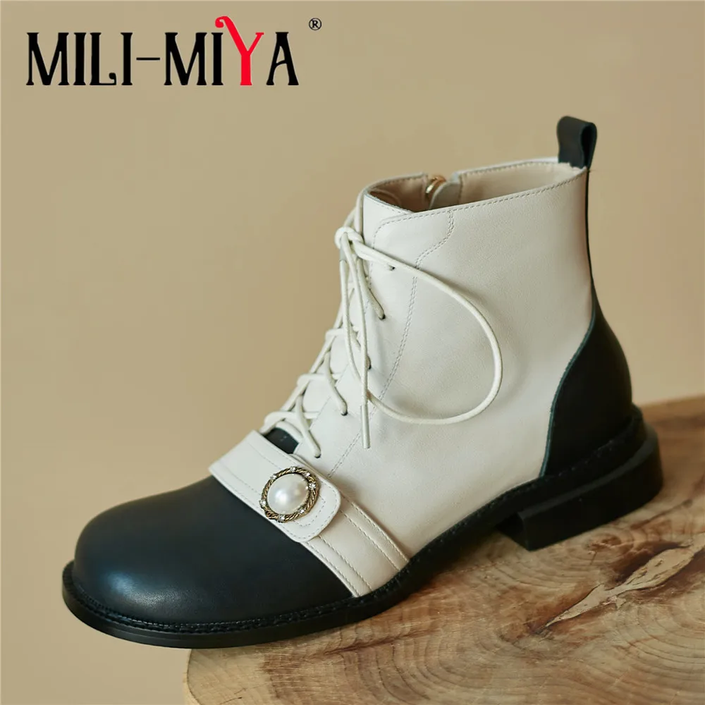 

MILI-MIYA New Fashion Casual Short Boots Personality Classic Solid Color Round Toe Zip Comfortable Mid Heel Shoes Big Size 34-42