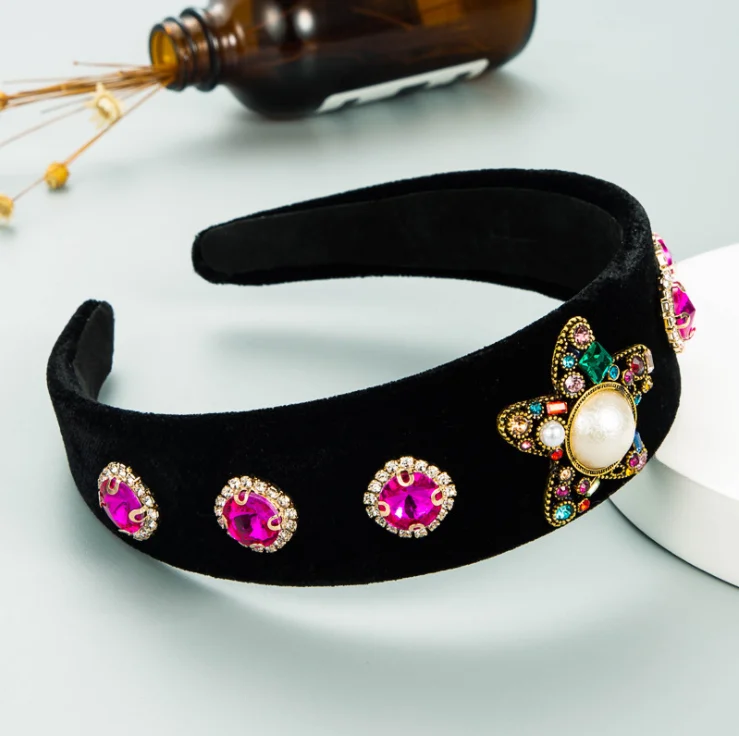 

Women hairbands 2021 Baroque style retro flannel alloy accessories diamond headbands simple