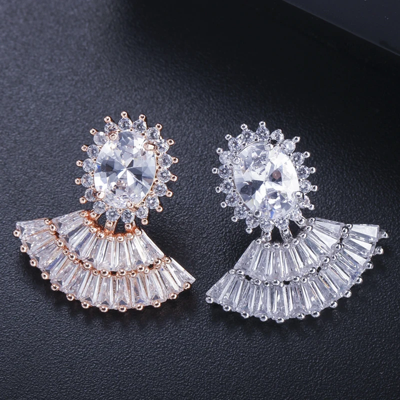 Женские серьги-гвоздики в форме веера цвета розового золота | Украшения и