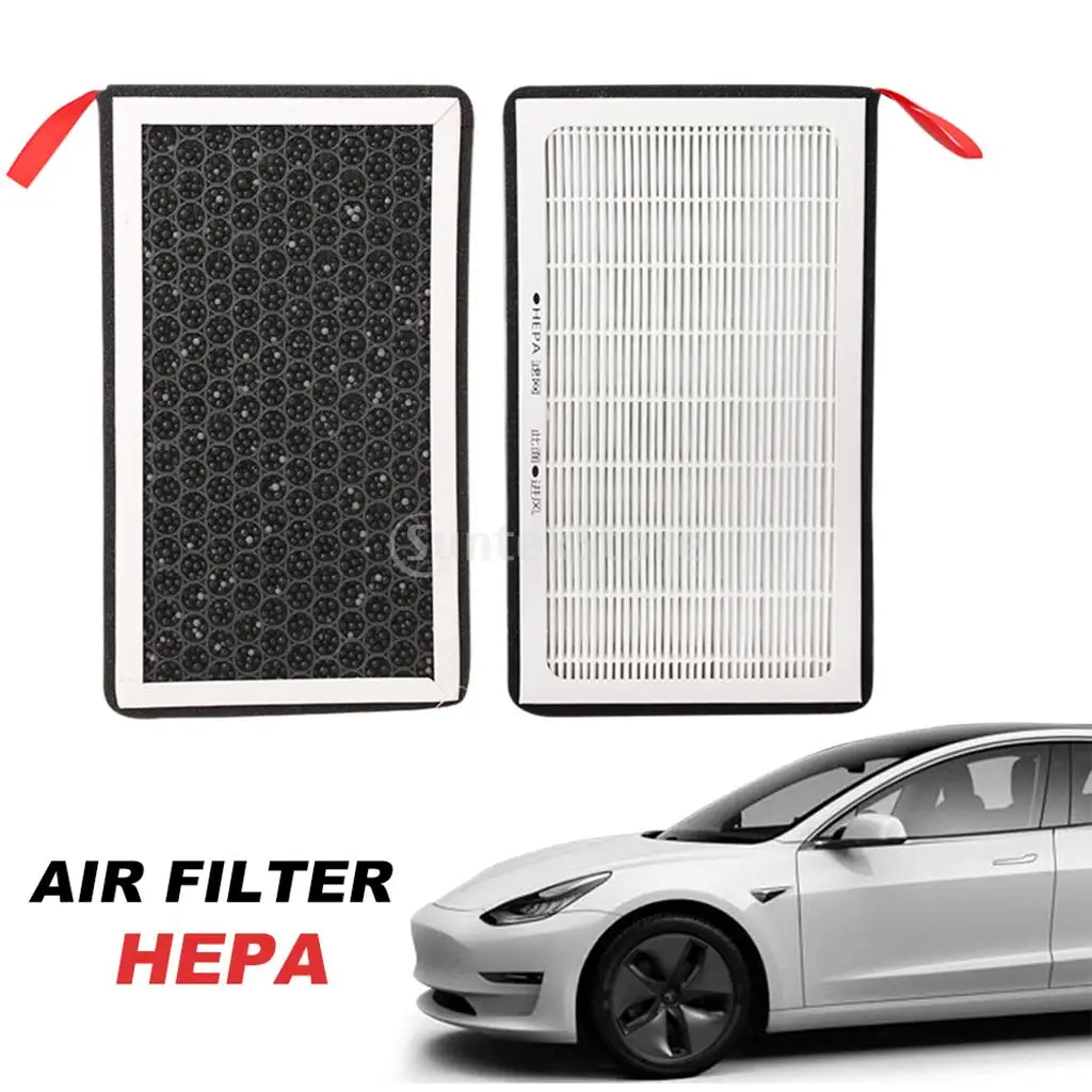 

2pcs Dustproof Car Air Filter Replace HEPA w/ Activated Carbon for Tesla Model 3