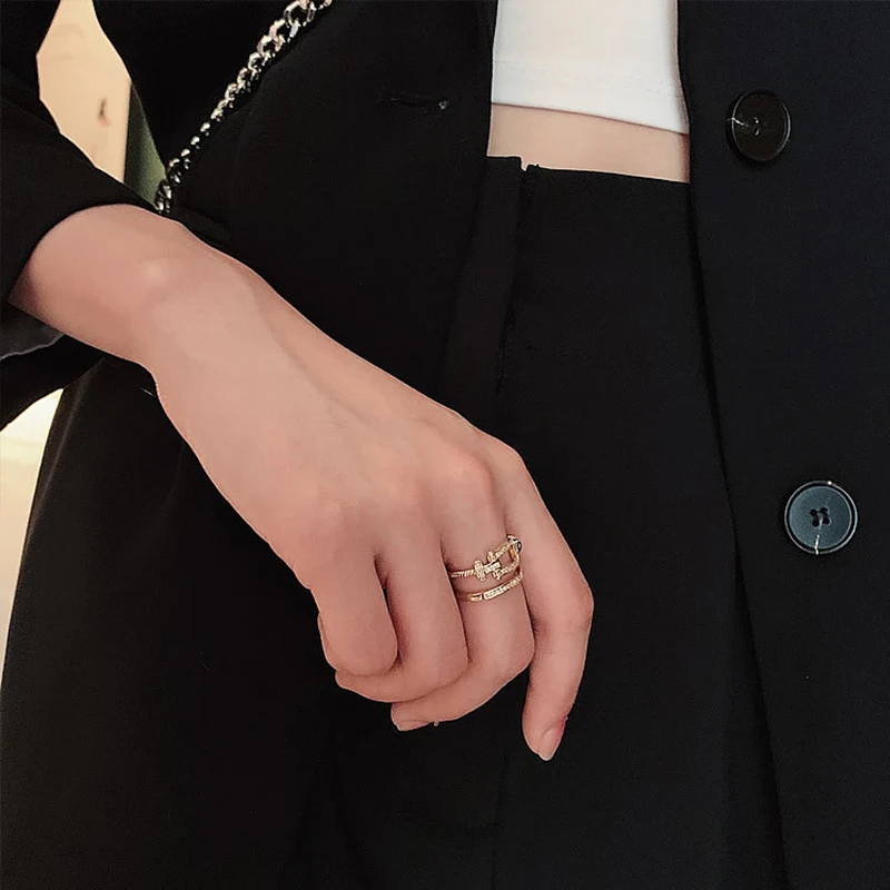 2020 в Корейском стиле новая мода Темперамент двойное кольцо для женщин Элегантные