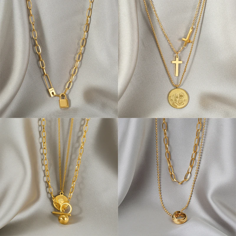 

YAOLOGE Stainless Steel Gold Color Pendant Necklace For Women Men Hip Hop Chain Choker 2021 Trend Gift Fashion Jewelry Wholesale