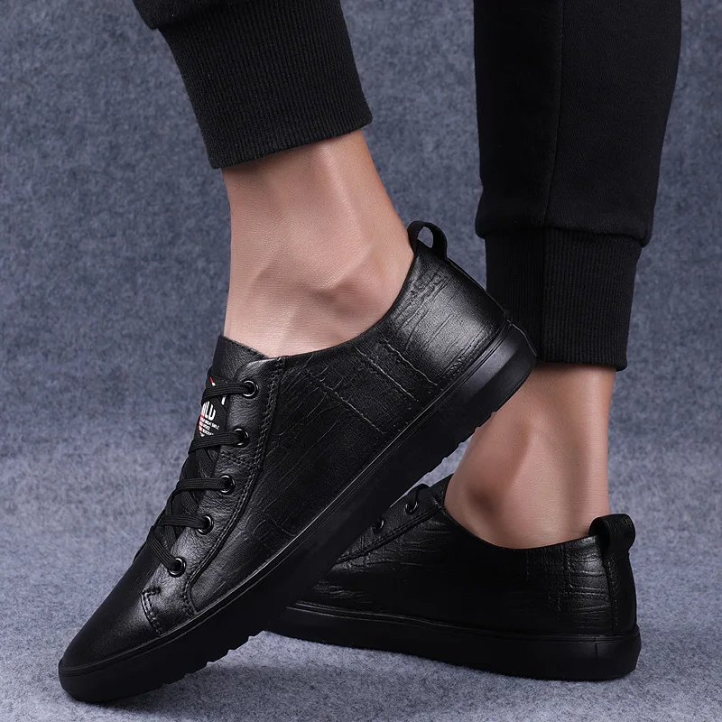 Мужские кожаные кроссовки Повседневная Деловая обувь из натуральной коровьей