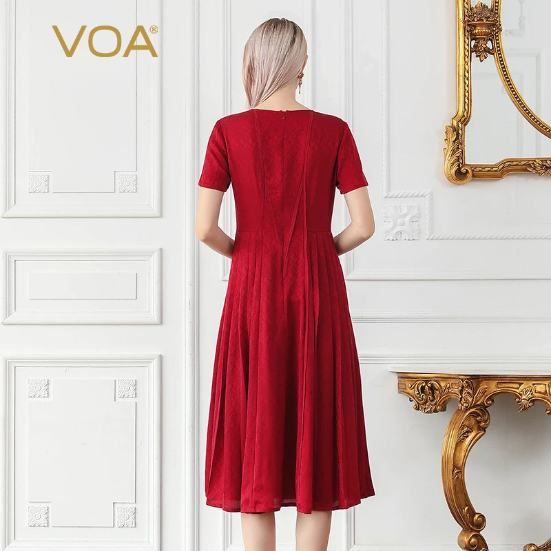 Темно красное ТРАПЕЦИЕВИДНОЕ Плиссированное Шелковое Платье VOA женские тонкие