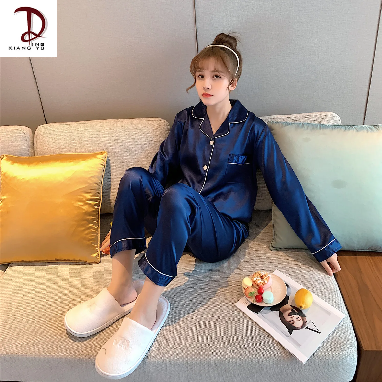 Весна и Осень шелковые пижамы Женское шерстяное пальто с длинными рукавами для